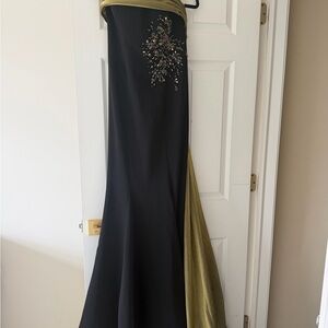 Alfabeta Turkish designer Black and Olive Embellished Evening Gown
